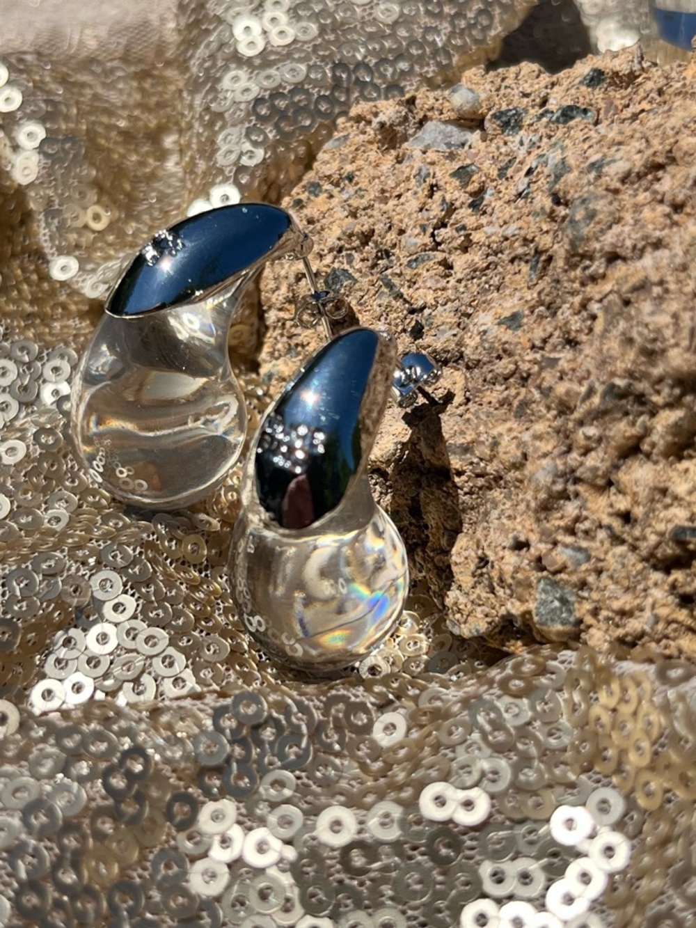 Clear Glass Teardrop Silver Top Earrings